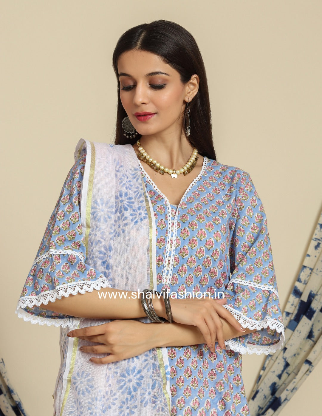 Shop jaipuri print cotton suit sets with kota dupatta (CSS80KD)