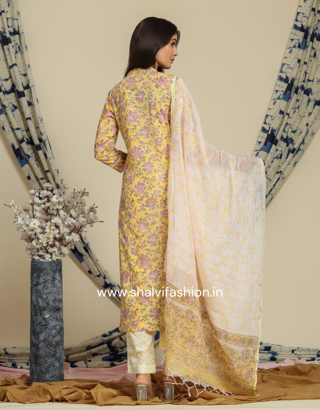 Shop block printed cotton suit sets with kota dupatta online (CSS81KD)
