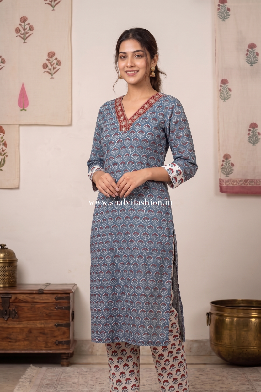 Shop block printed kota doria stitched suits (FKDS11)