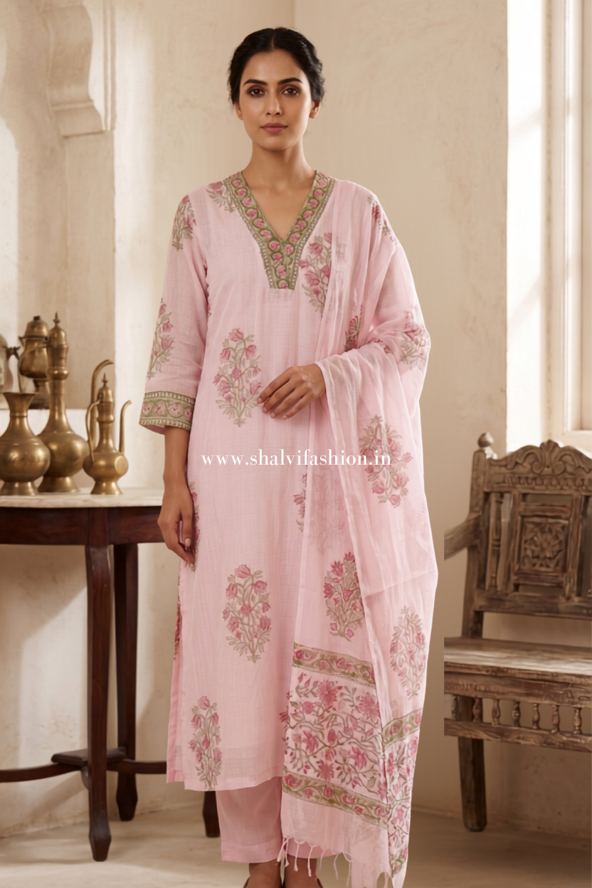 Shop hand block print kota doria suits in jaipur (FKDS16)