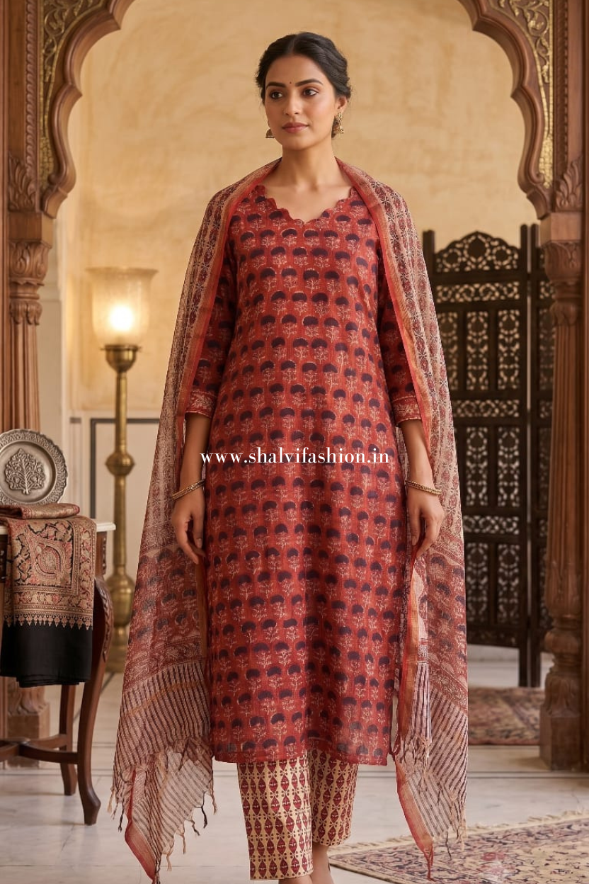 Shop hand block print kota doria suits online (FKDS18)