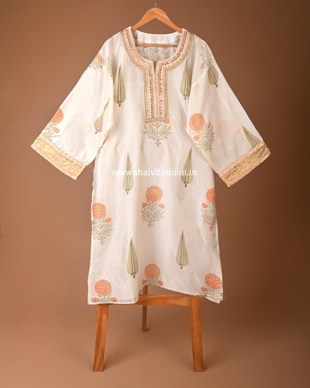 Shop block printed gota work chanderi suits (GOTA70)