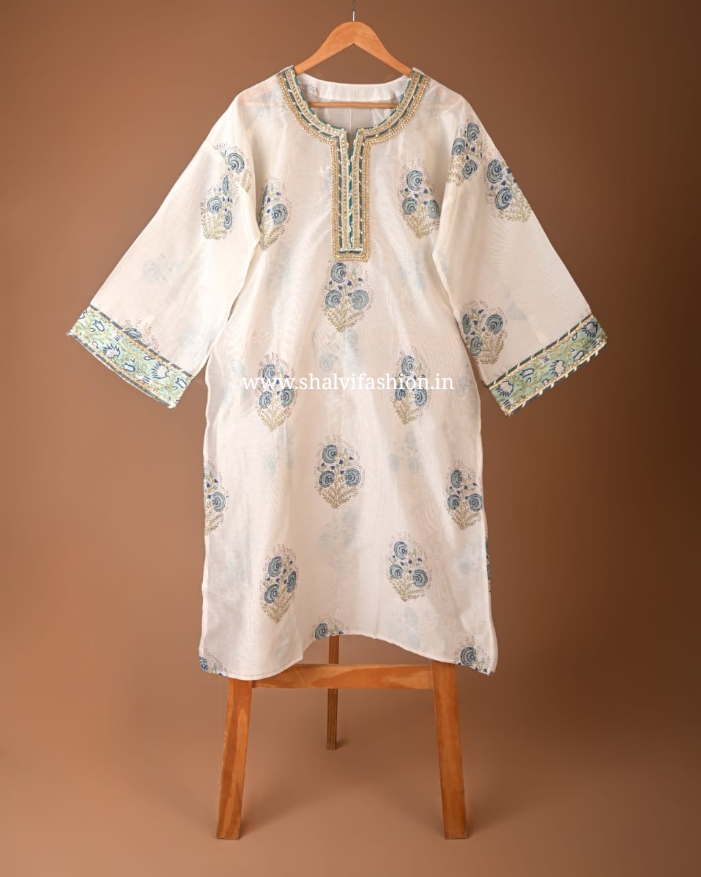 Shop hand block print semi stitched chanderi suits (GOTA72)