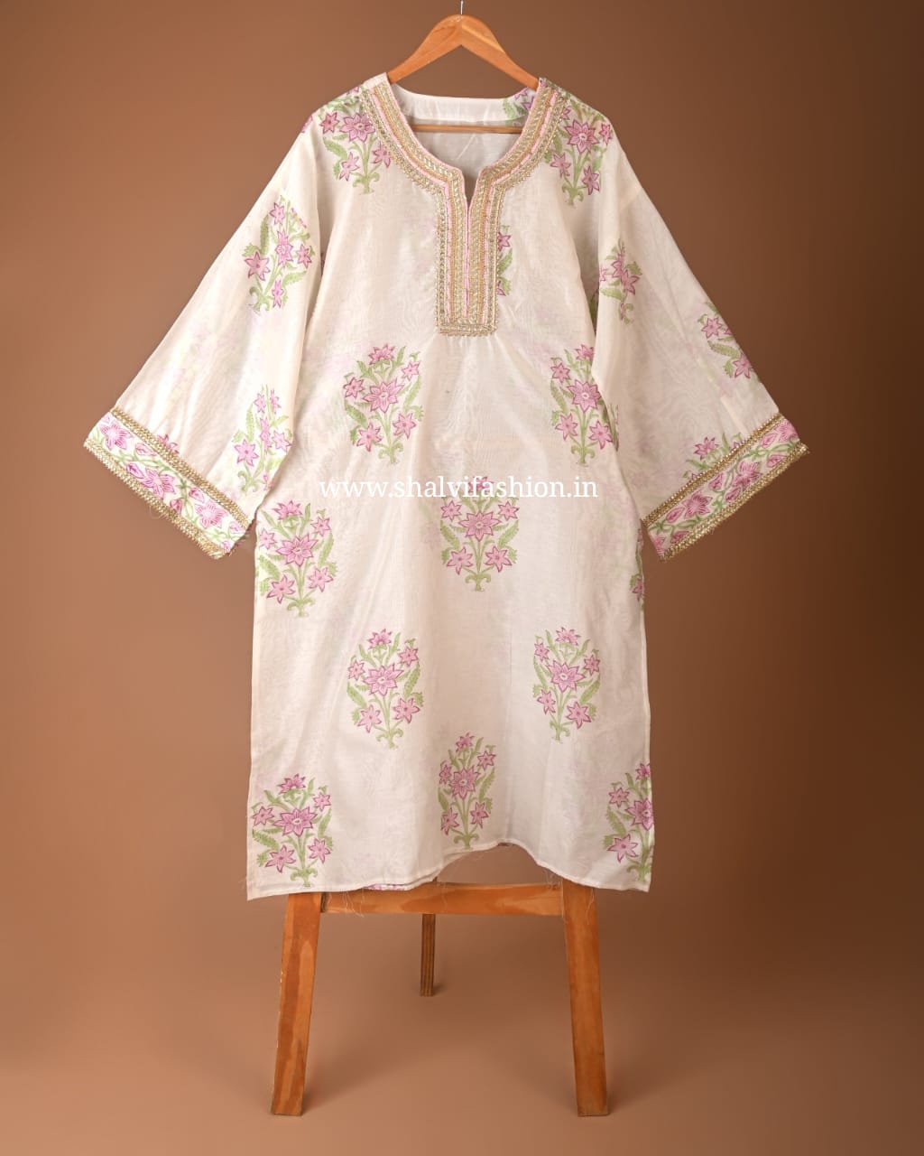 Shop gota work chanderi silk semi stitched suits online shopping (GOTA76)