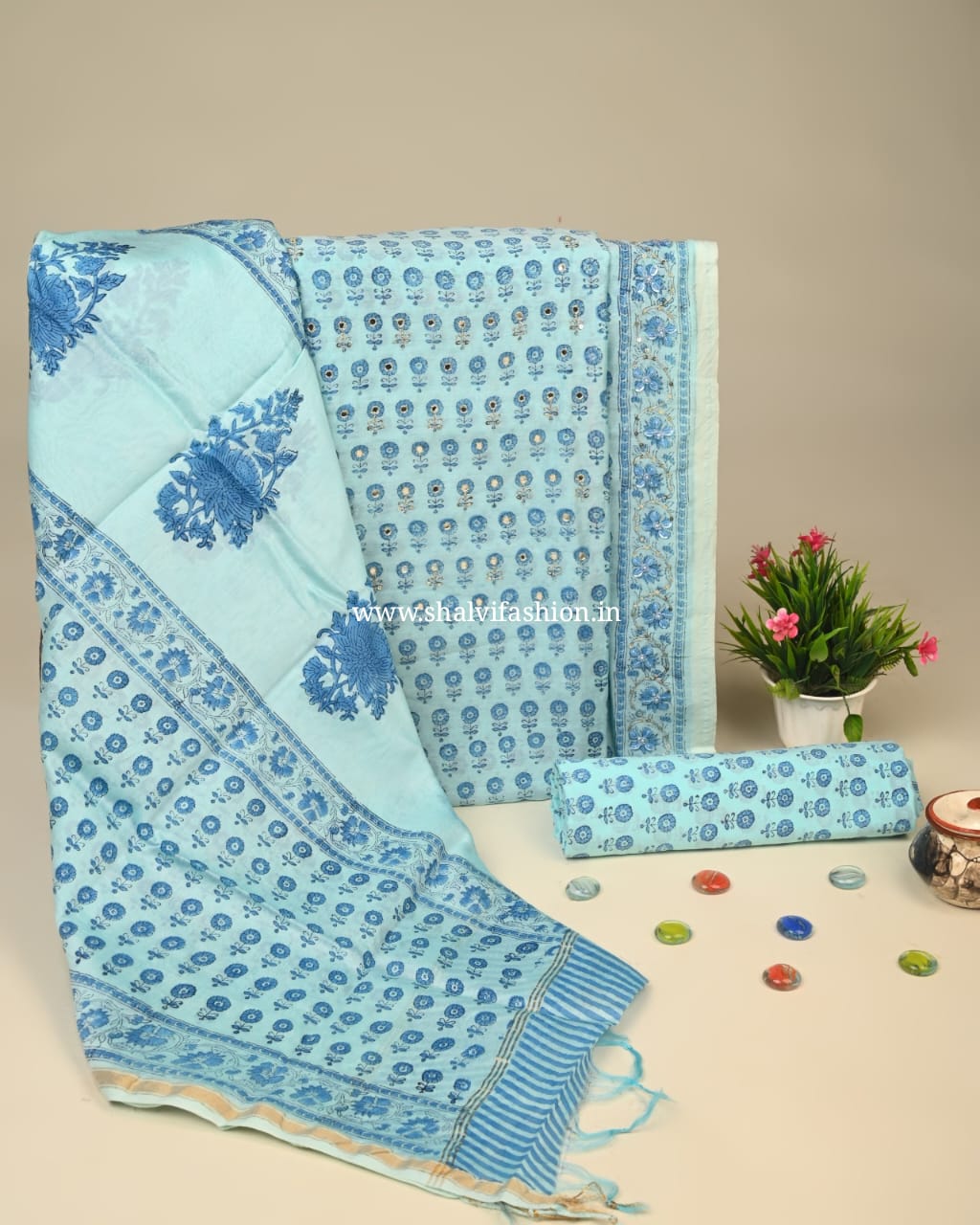 Shop hand work chanderi silk suits in jaipur (GOTA84)