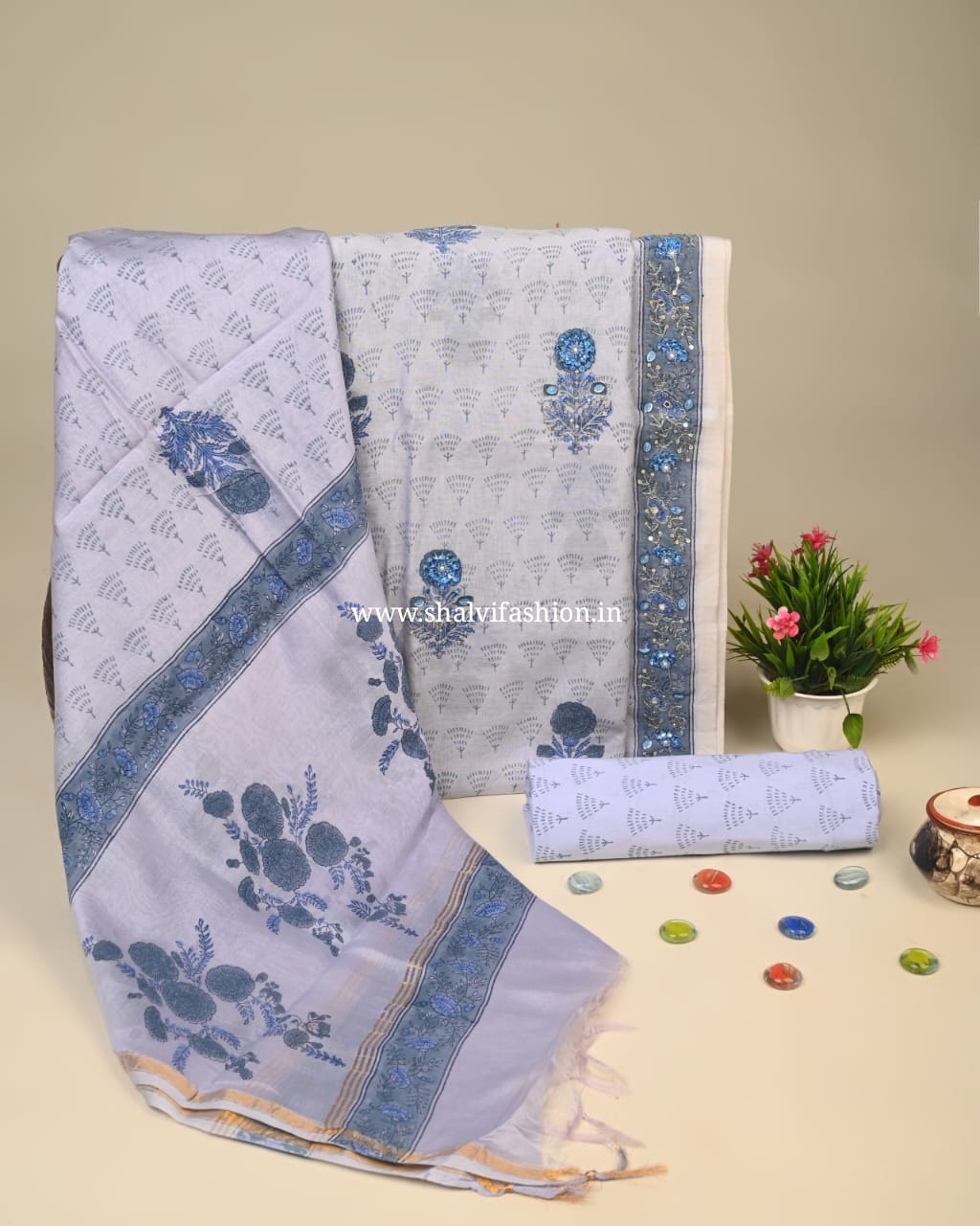 Buta Print Hand Work Chanderi Silk Suit Set (GOTA85)