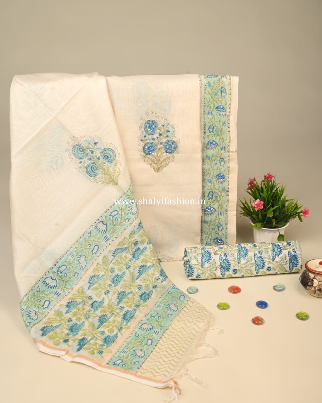 Shop hand work chanderi silk suits online shopping (GOTA88)