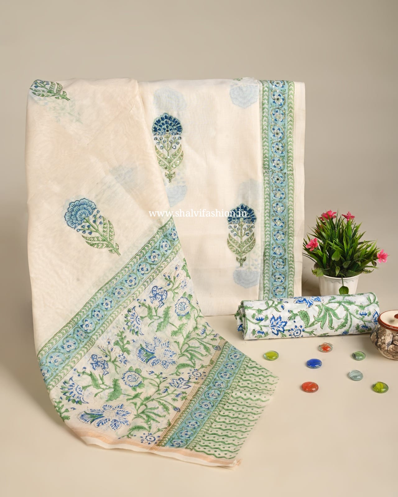 Shop hand work chanderi silk suits online (GOTA92)