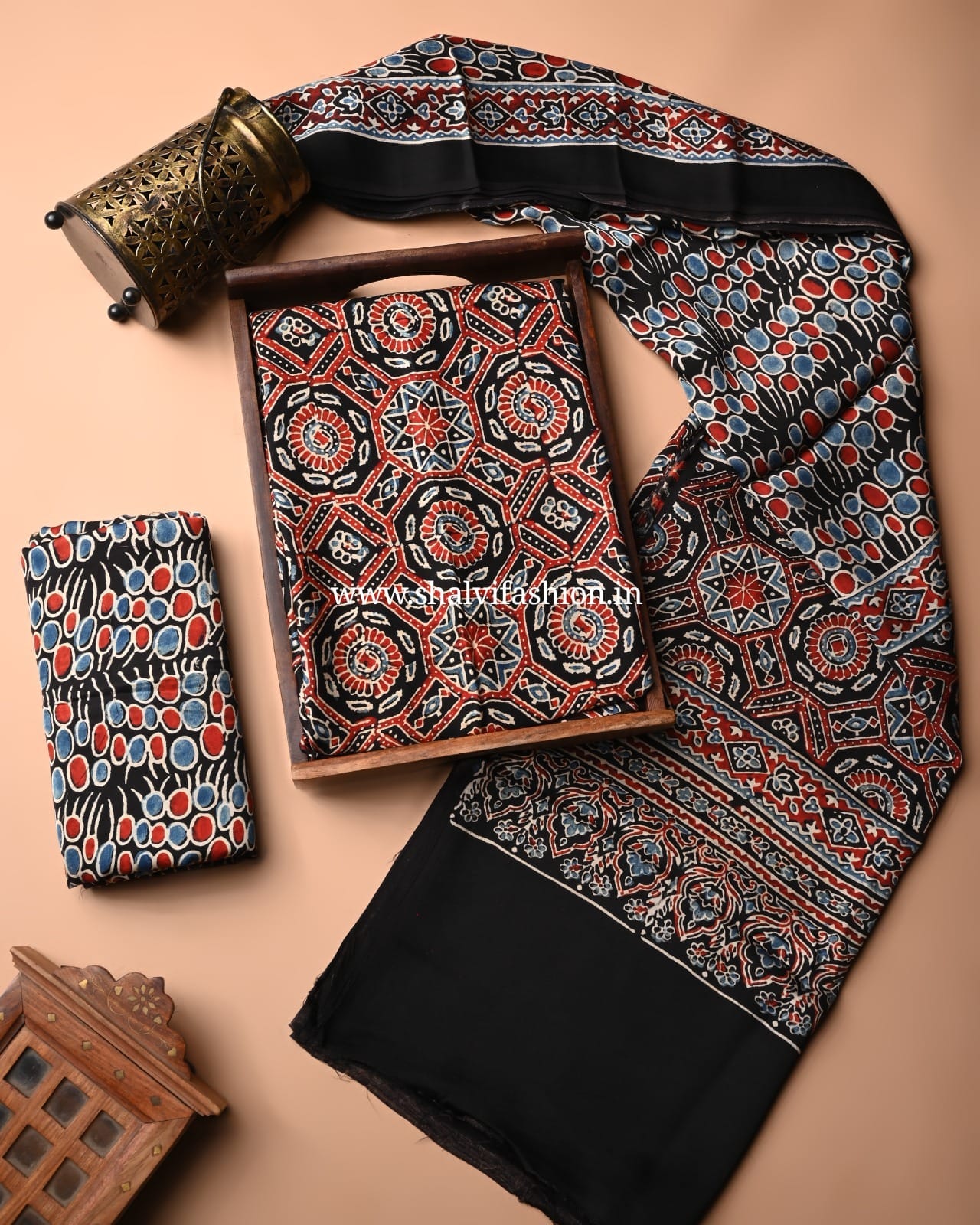 Shop unstitched ajrak print modal silk suits online (MOD11)