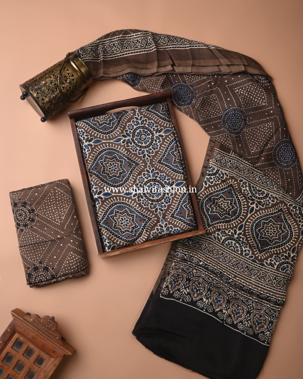 Shop unstitched ajrak print modal silk suits (MOD112)