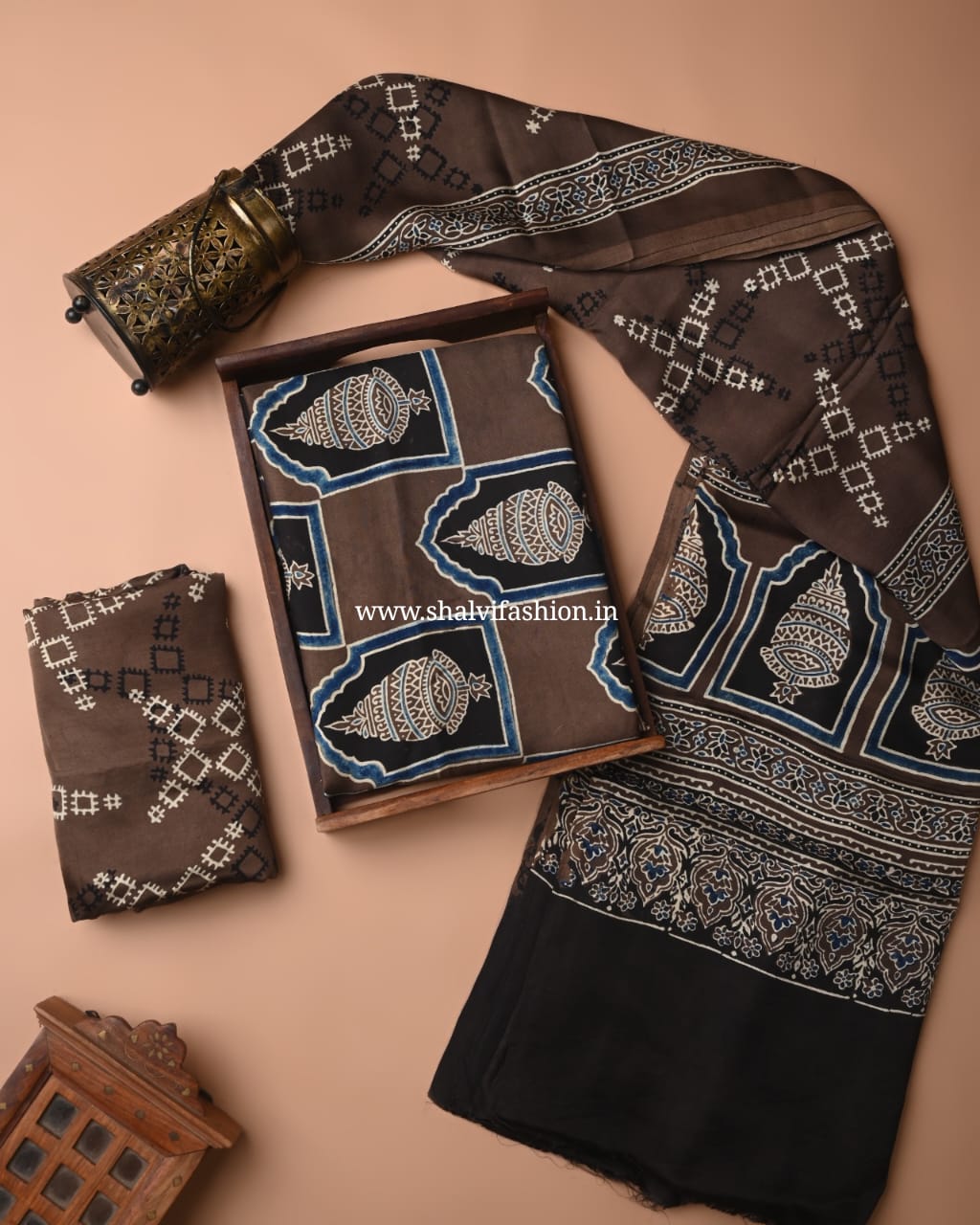Shop unstitched ajrak print modal silk suits (MOD114)