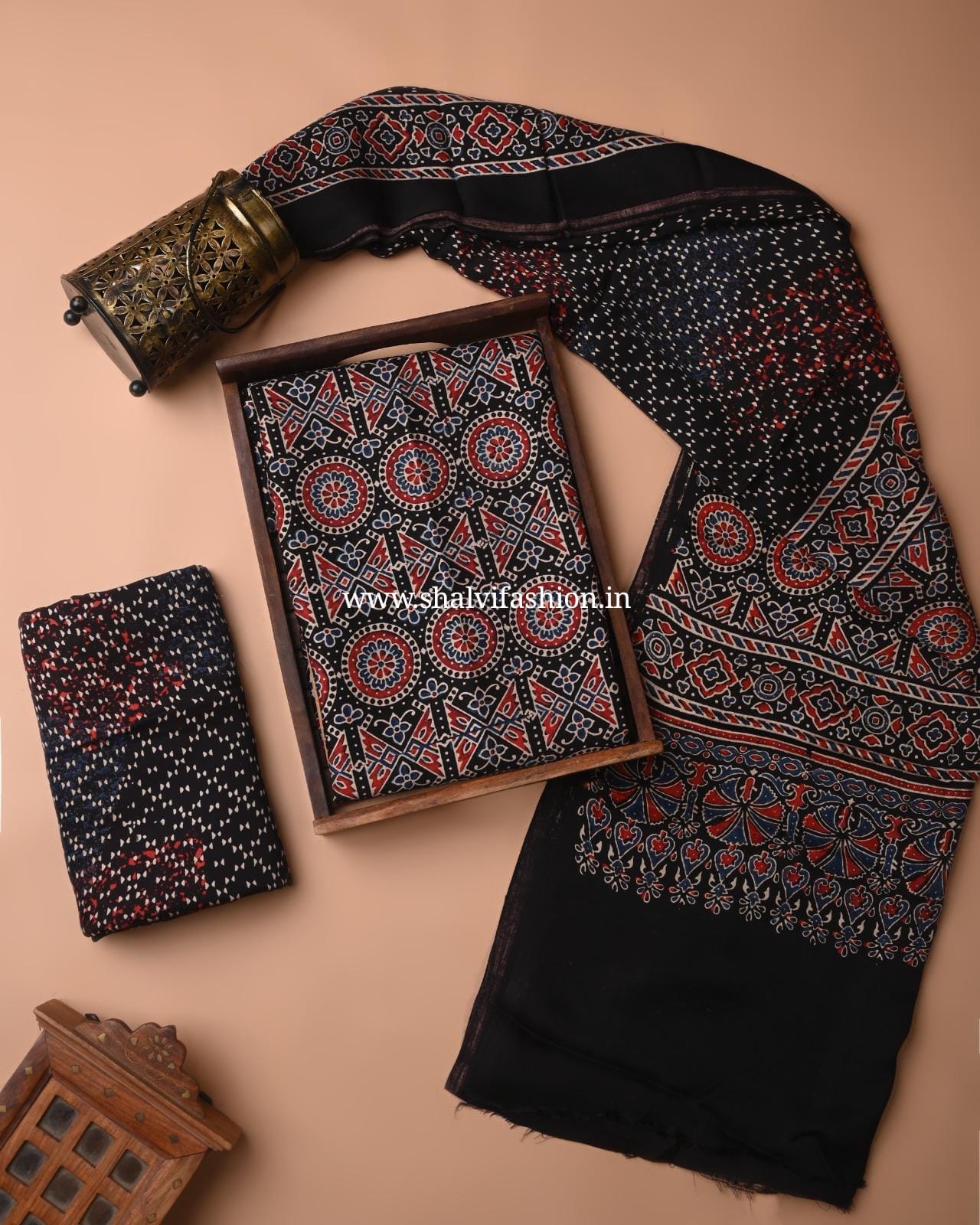 Shop block printed modal silk suits (MOD117)
