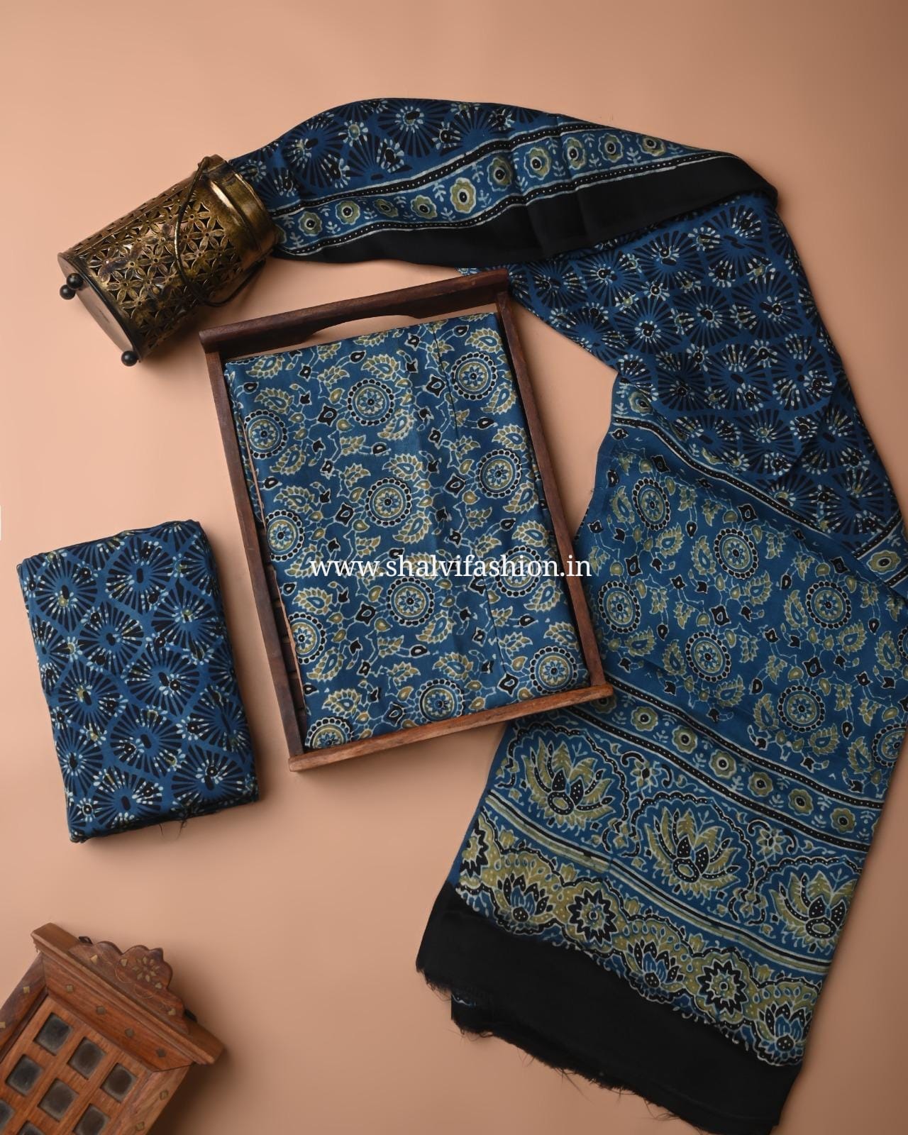 Shop unstitched ajrak print modal silk suits (MOD119)