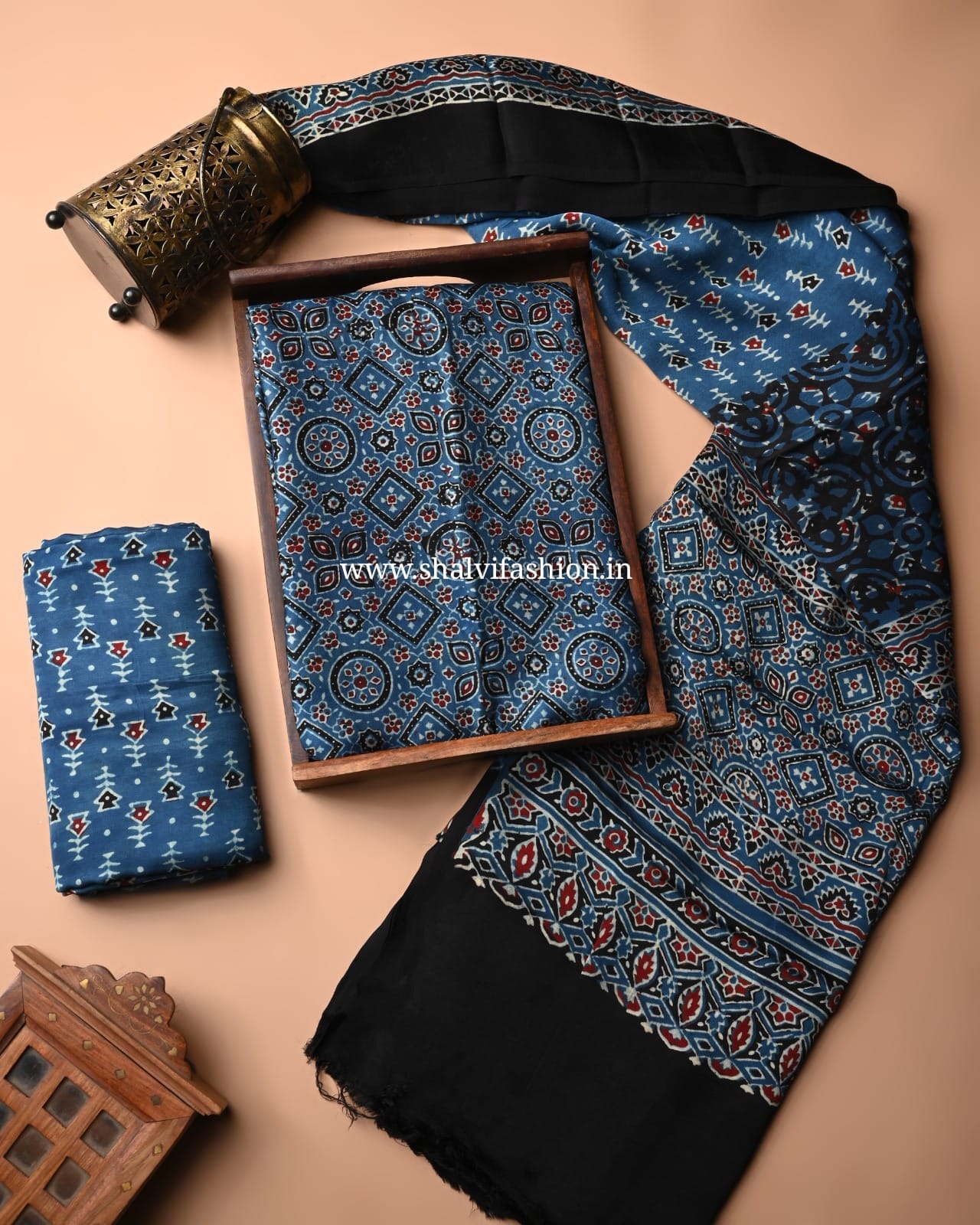 Shop unstitched ajrak printed modal silk suits (MOD12)