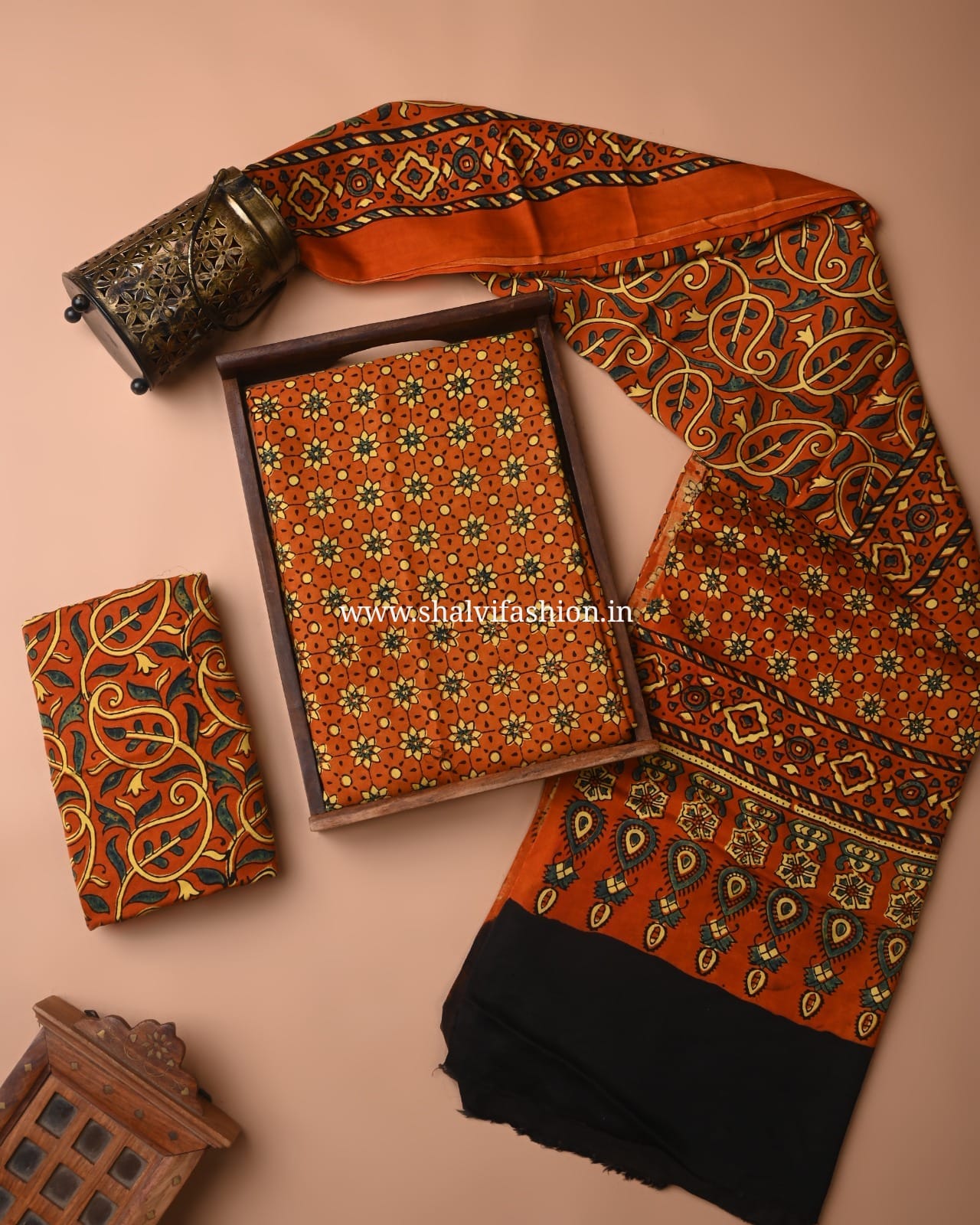 Shop unstitched ajrak print modal silk suits (MOD122)