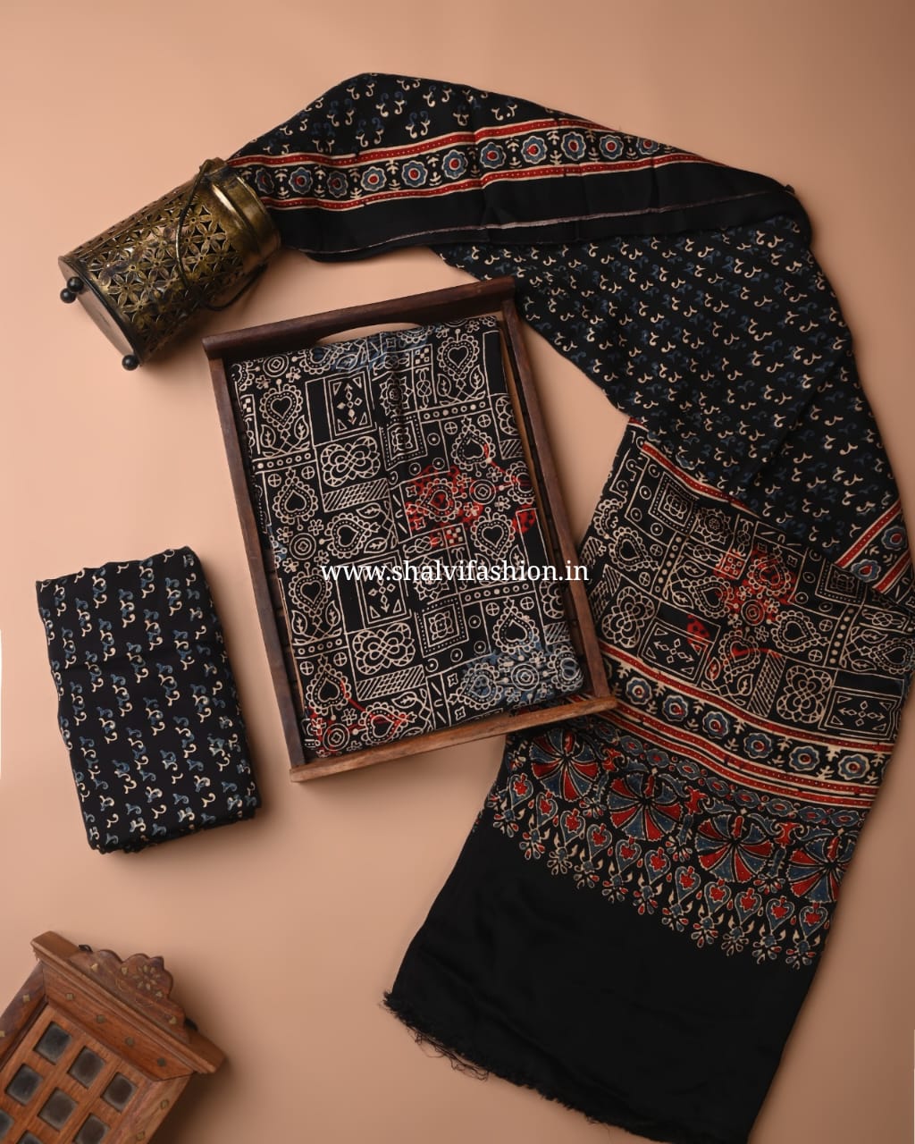 Shop hand block print modal silk suits online shopping (MOD124)