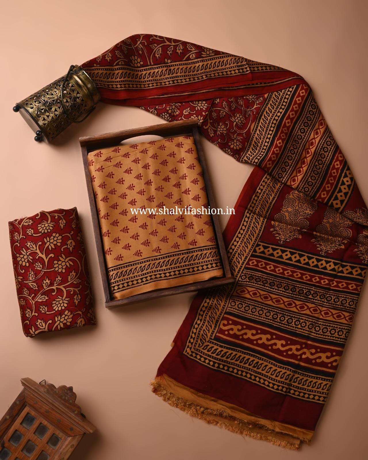 Shop bagh print modal silk suits set in jaipur (MOD92)