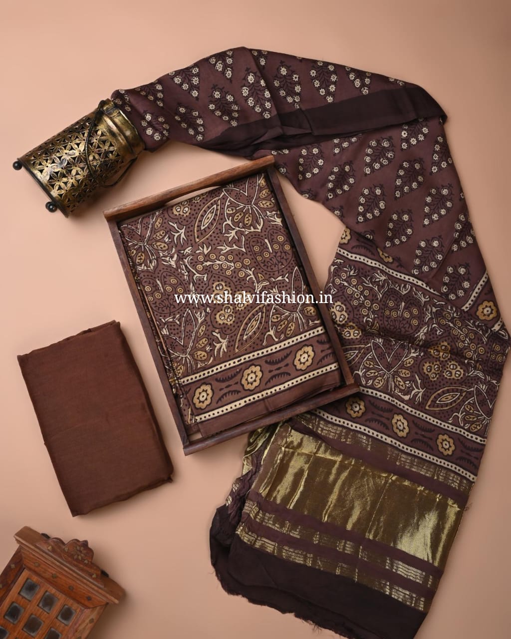 Shop unstitched ajrak print modal silk suits in jaipur (MOD148)