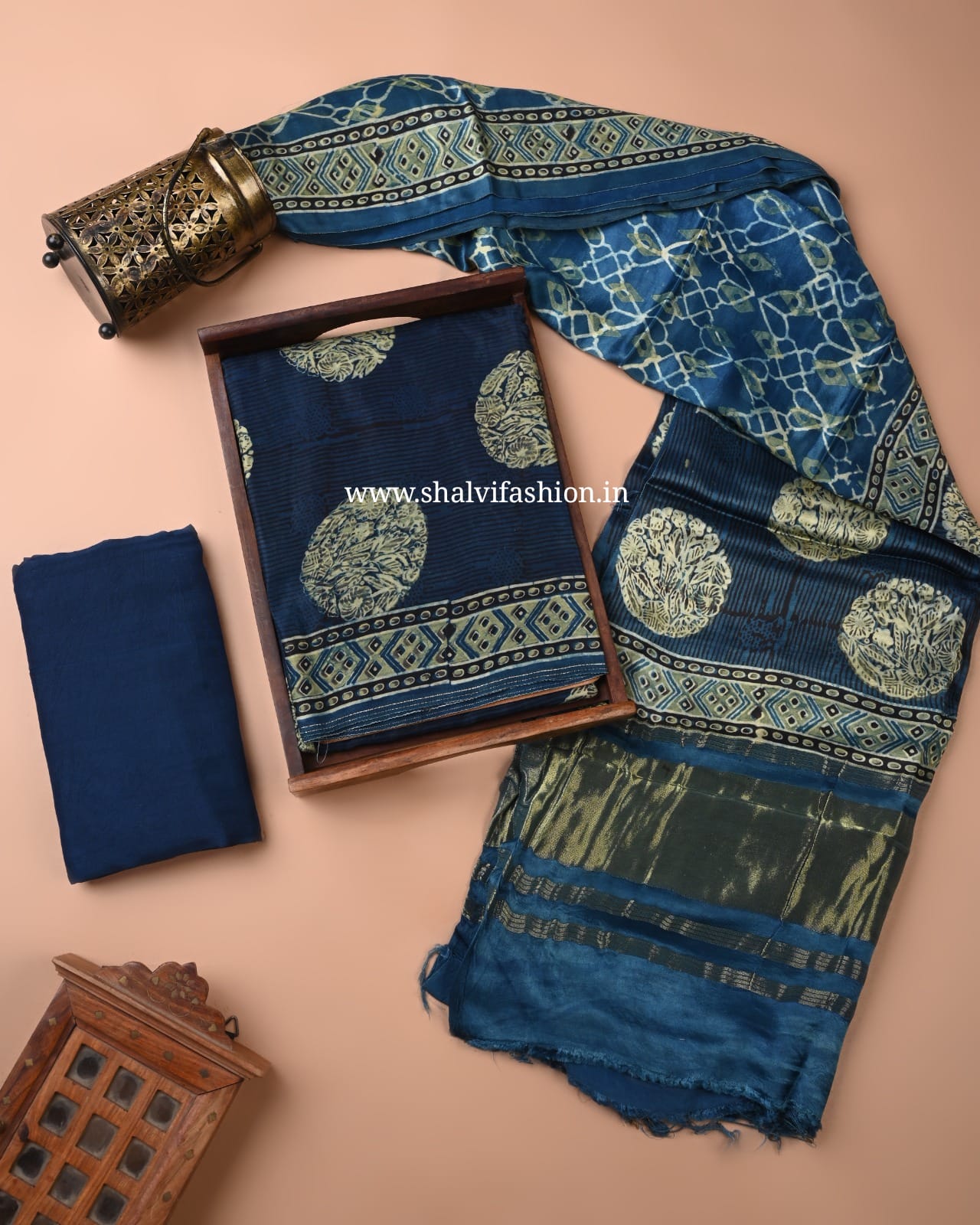 Shop ajrak printed modal silk suits with lagdipatta dupatta (MOD175)