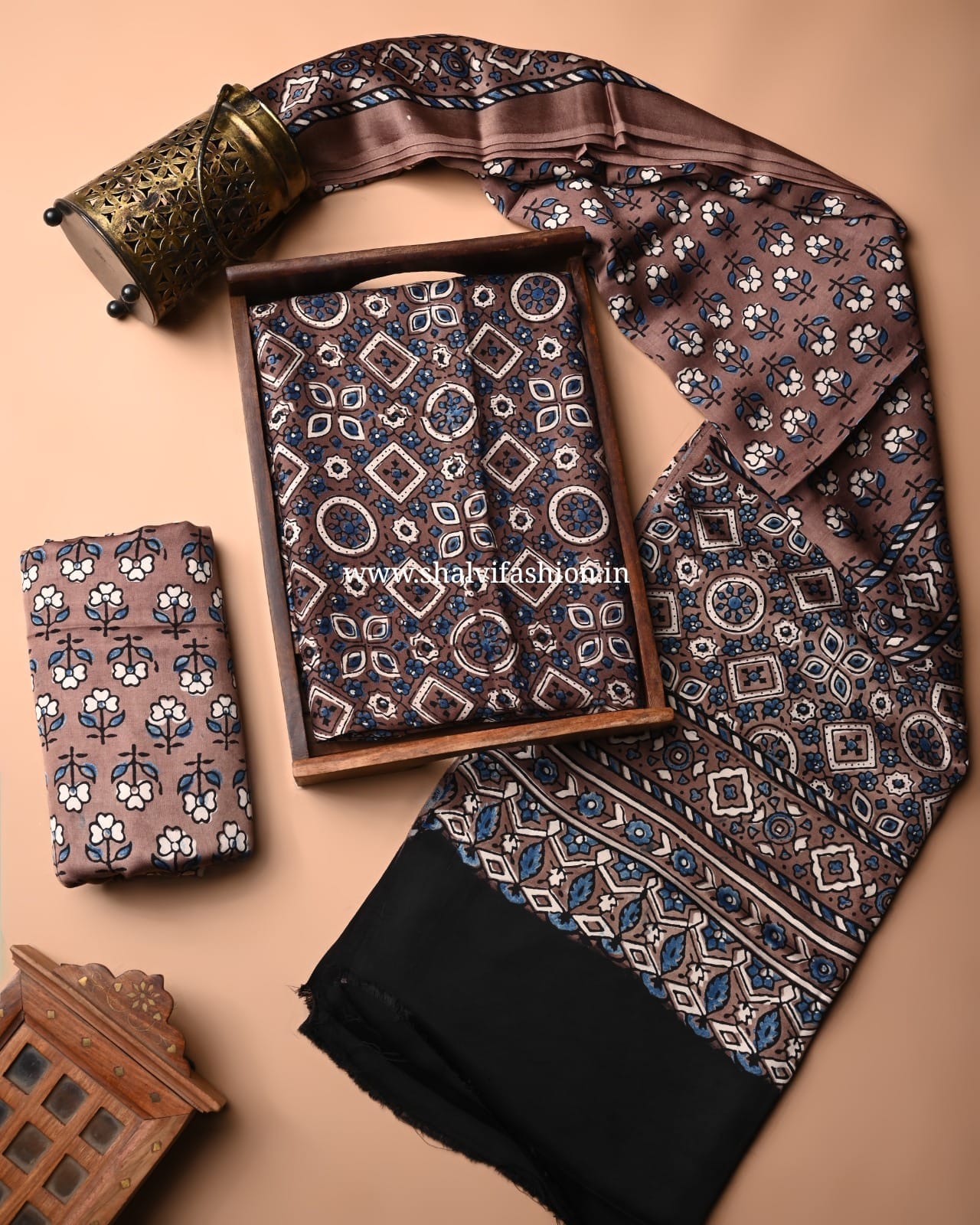 Shop ajrak block print modal silk suits online shopping (MOD22)