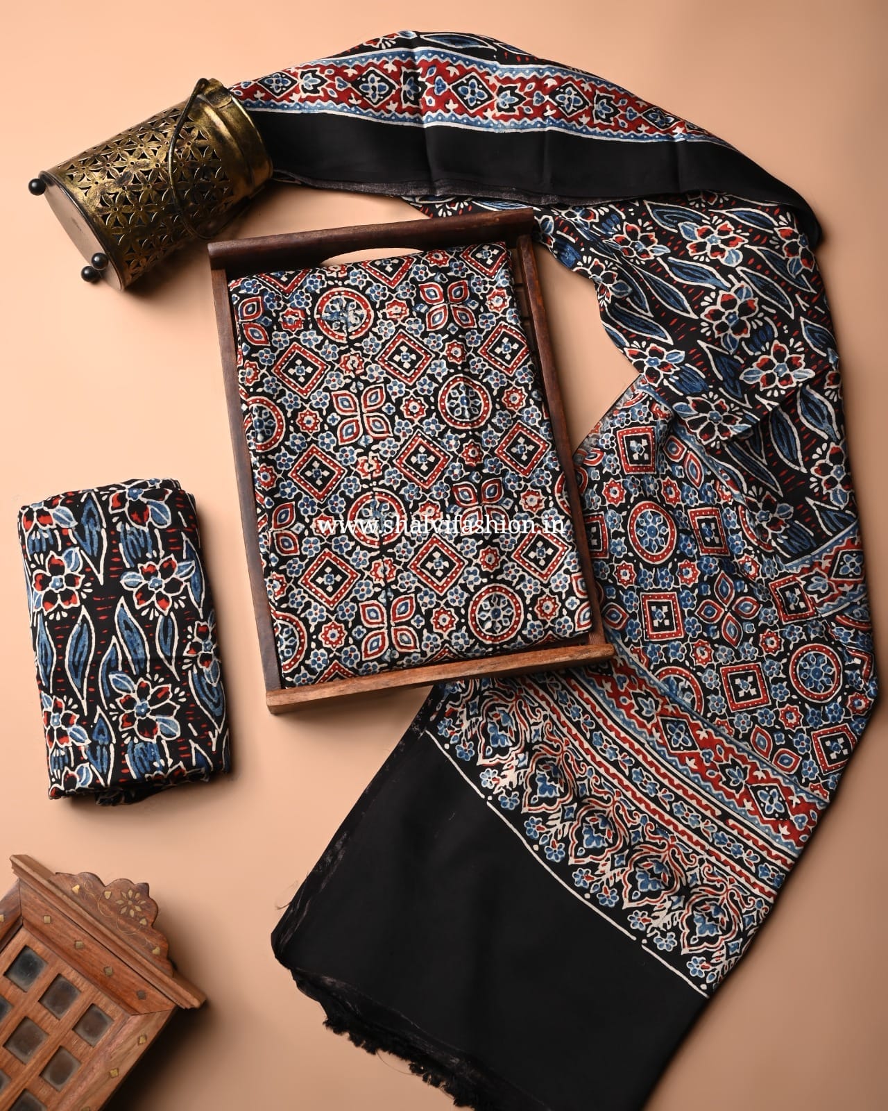 Shop unstitched ajrak print modal silk suits online (MOD23)
