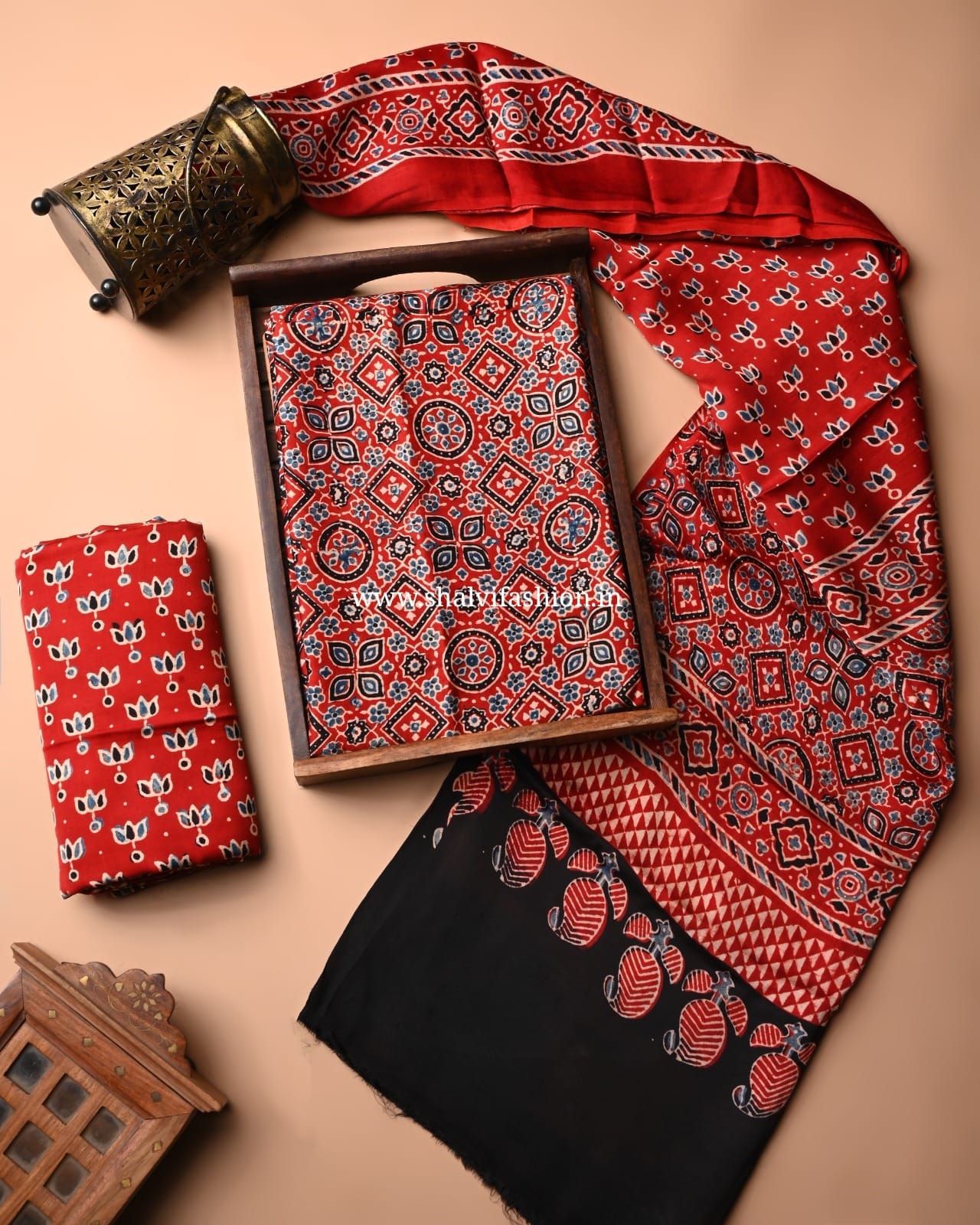 Shop unstitched ajrak printed modal silk suits (MOD29)
