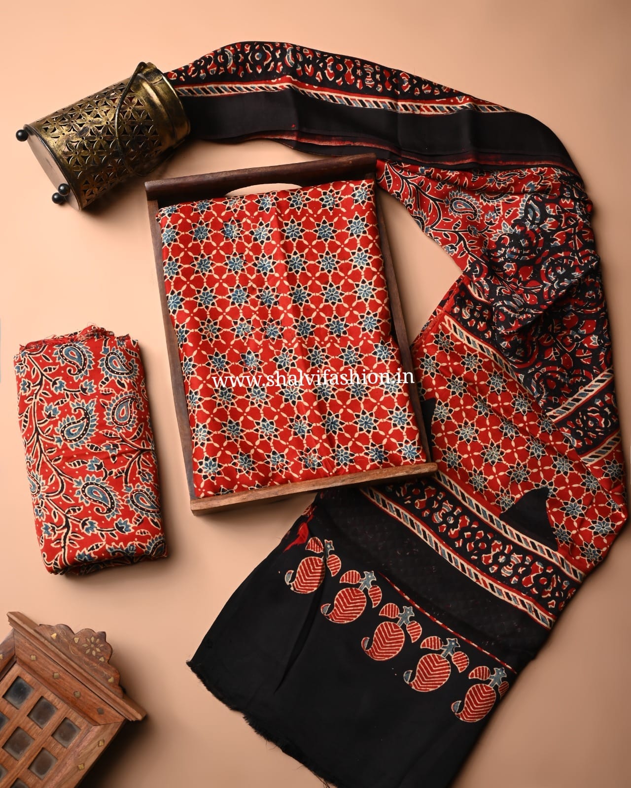 Shop hand block ajrak print modal silk suits in jaipur (MOD30)