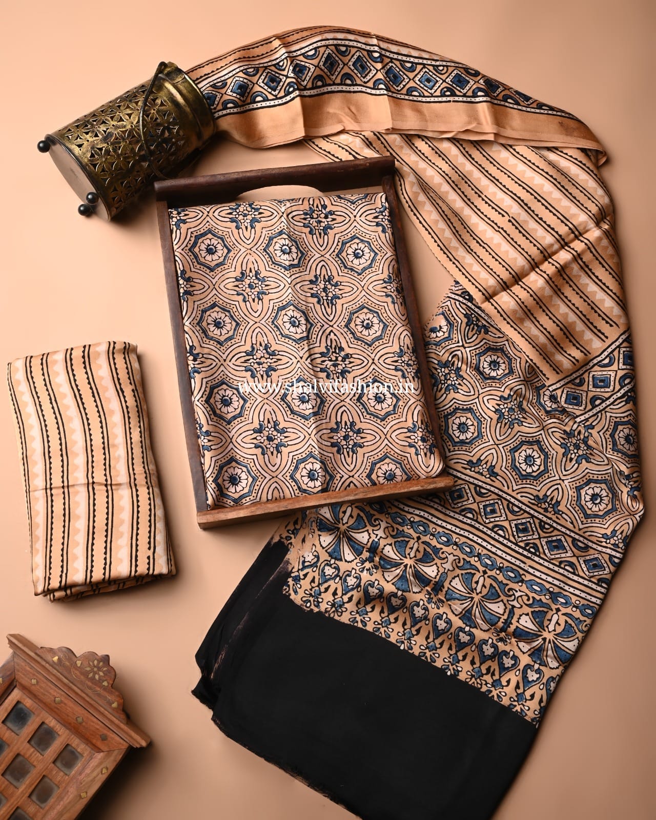 Shop unstitched ajrak print modal silk suits (MOD35)