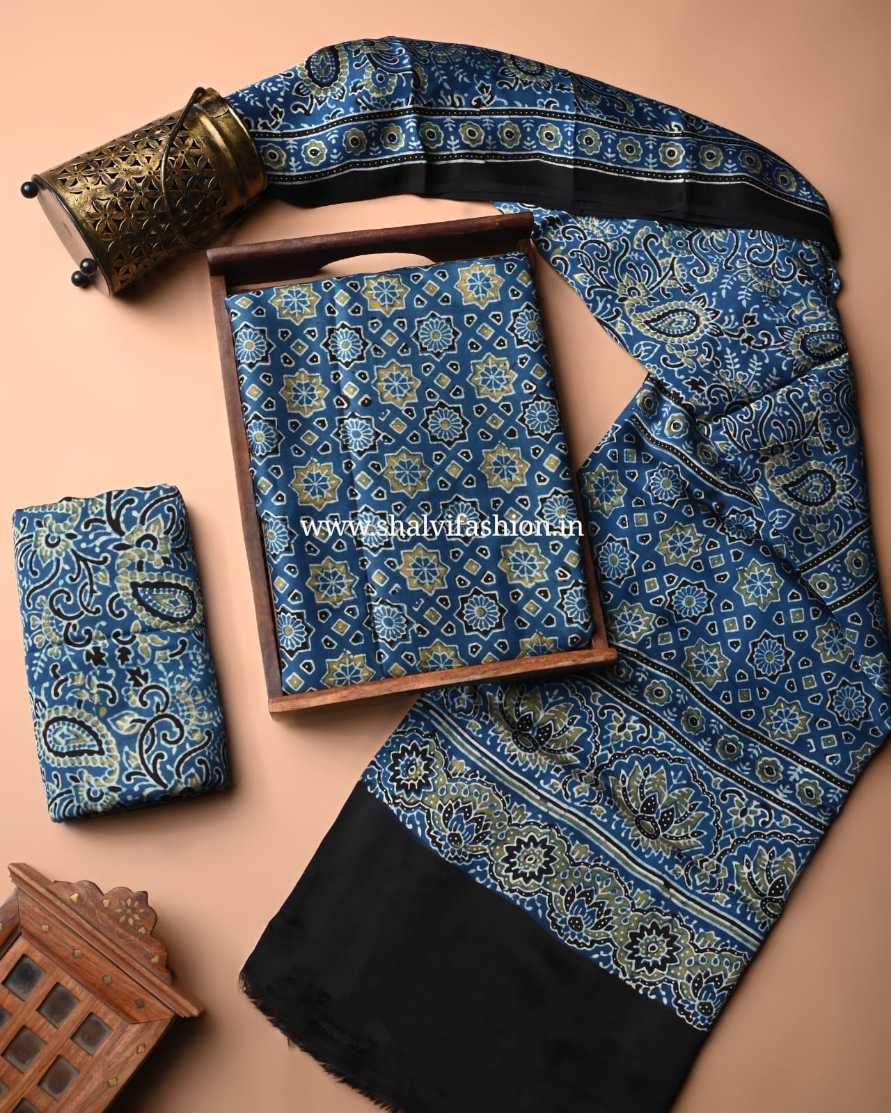 Shop unstitched ajrak printed modal silk suits (MOD39)