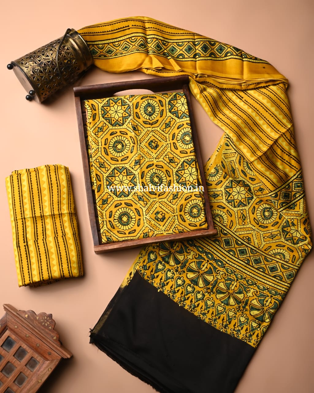 Shop block print ajrak modal silk suits online shopping (MOD43)