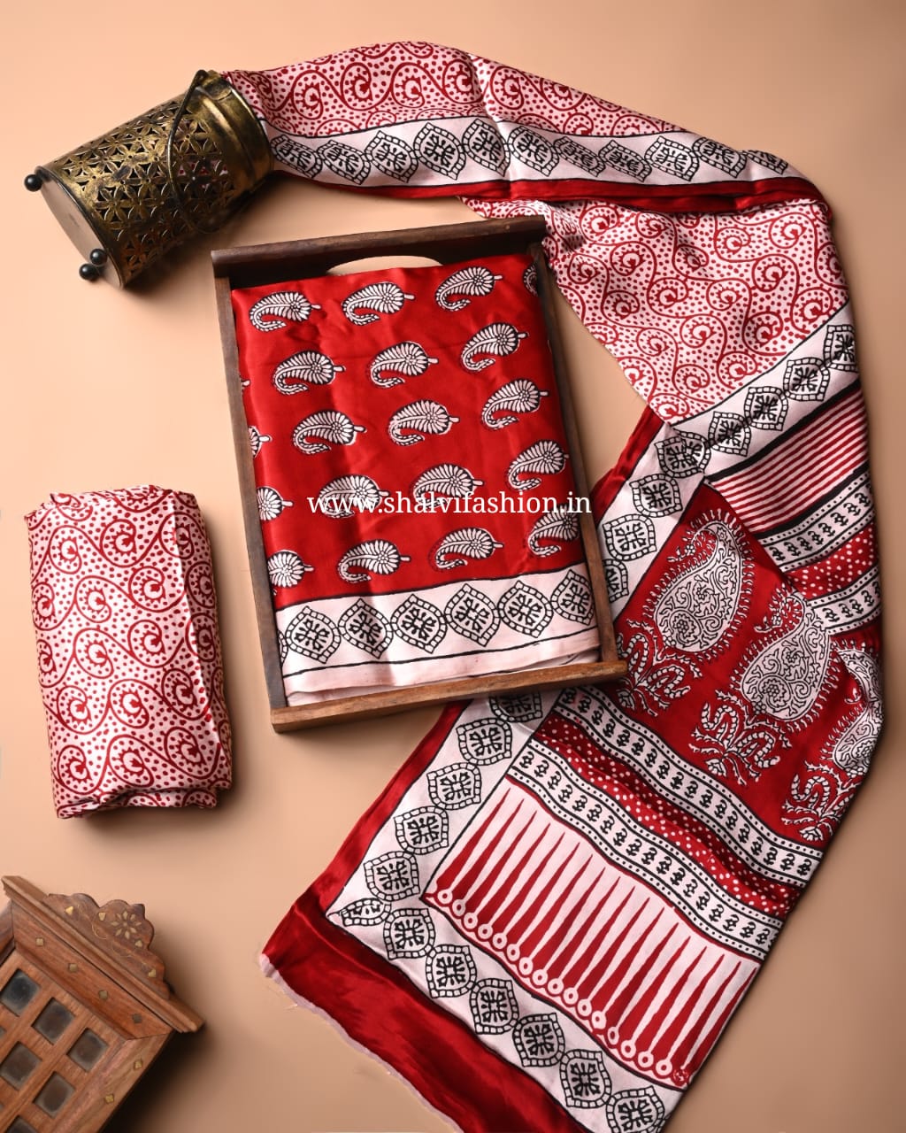 Shop unstitched bagh printed modal silk suit set (MOD67)