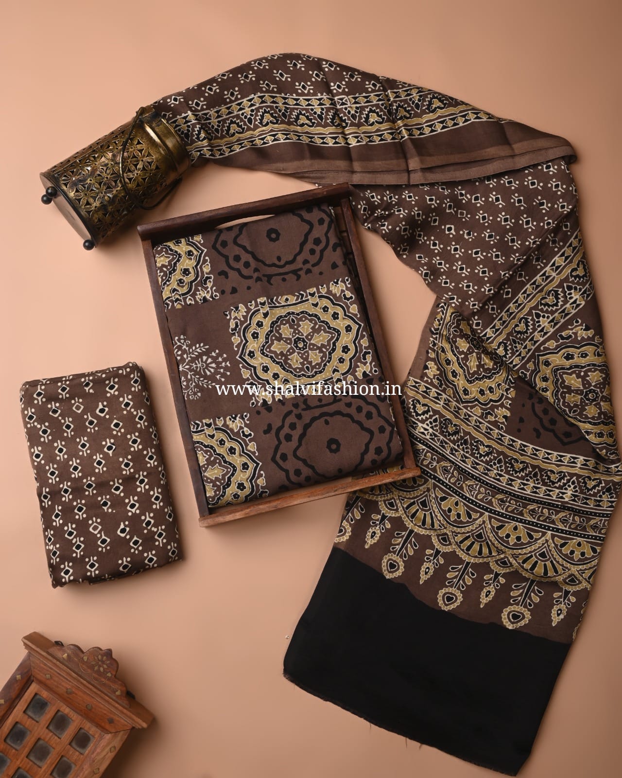 Shop unstitched ajrak print modal silk suits (MOD97)