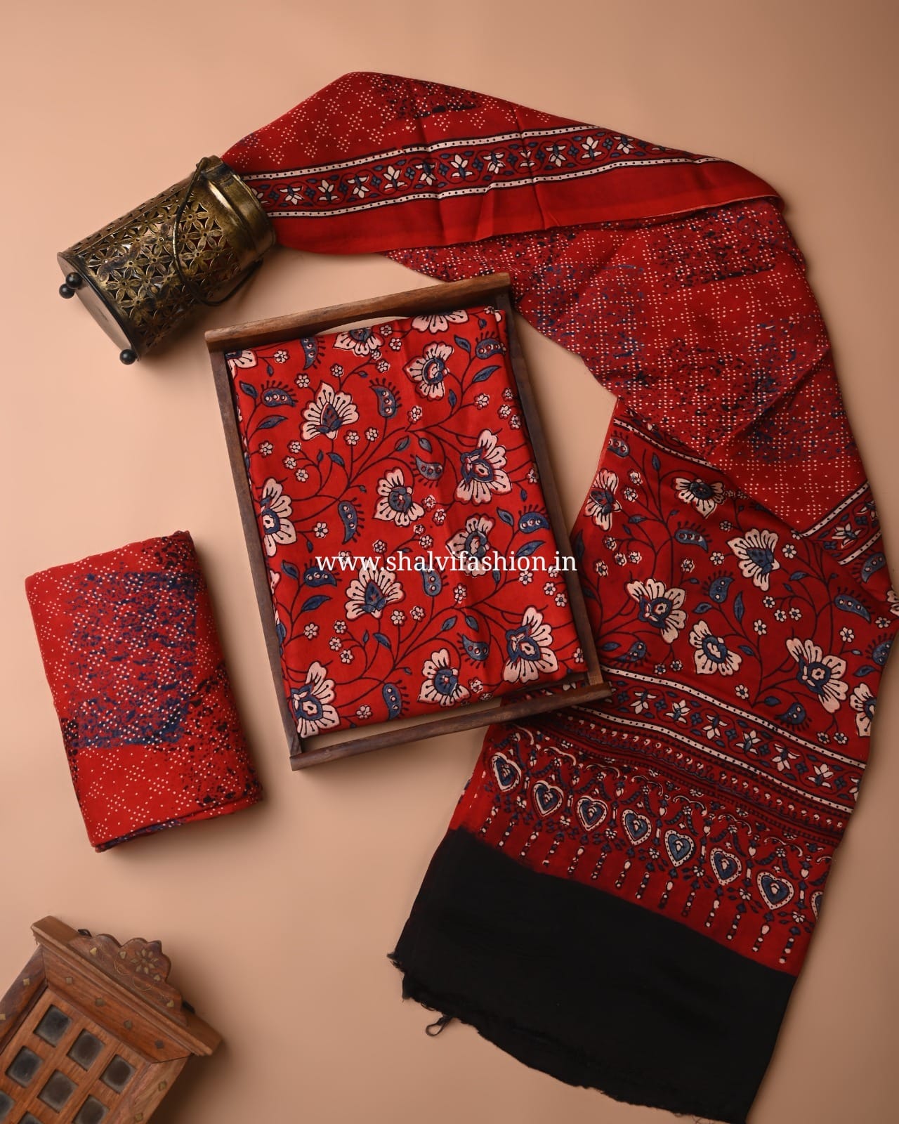 Shop hand block ajrak print modal silk suits (MOD99)