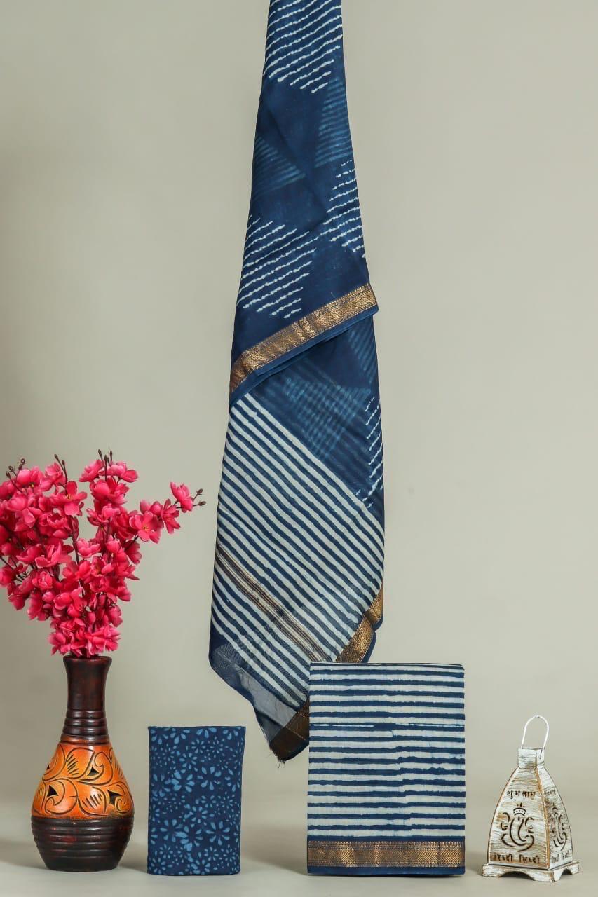 Shop indigo print maheshwari silk suits online (MSL192)