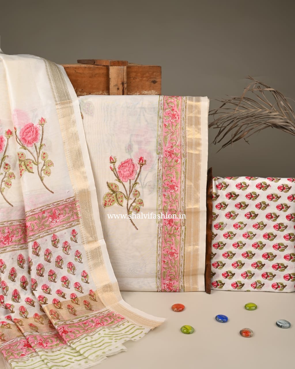 Shop unstitched block print maheshwari silk suits (MSL239)