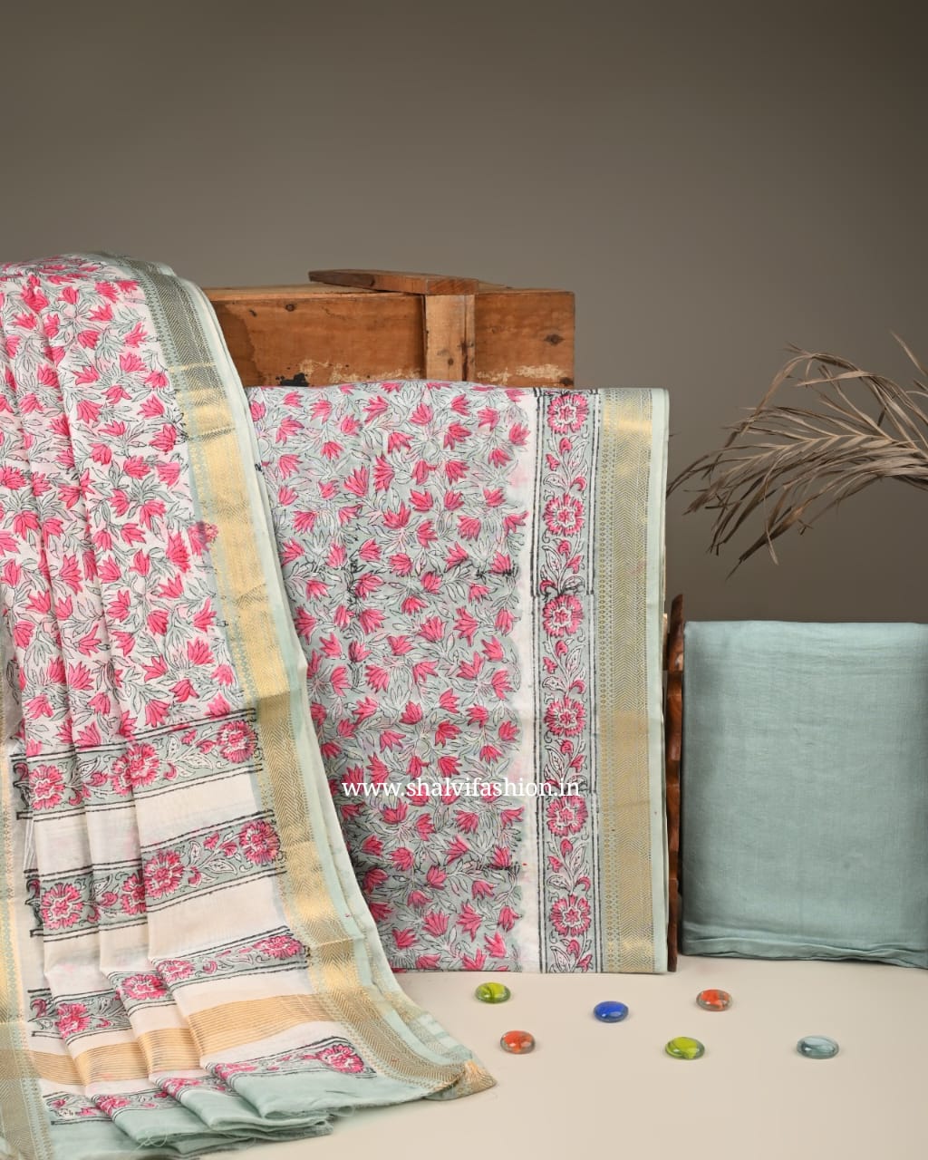 Shop block printed maheshwari silk suits in jaipur (MSL254)