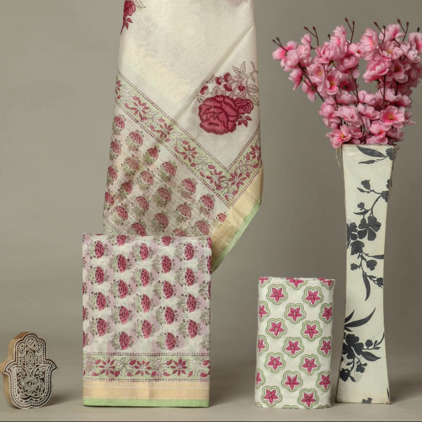 Shop unstitched block printed maheshwari silk suits (MSL485)