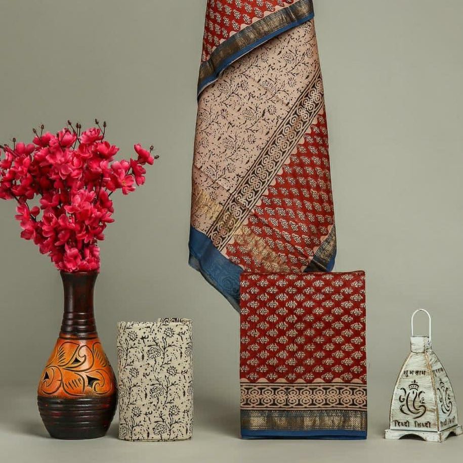 Shop hand block print maheshwari silk suits (MSL516)