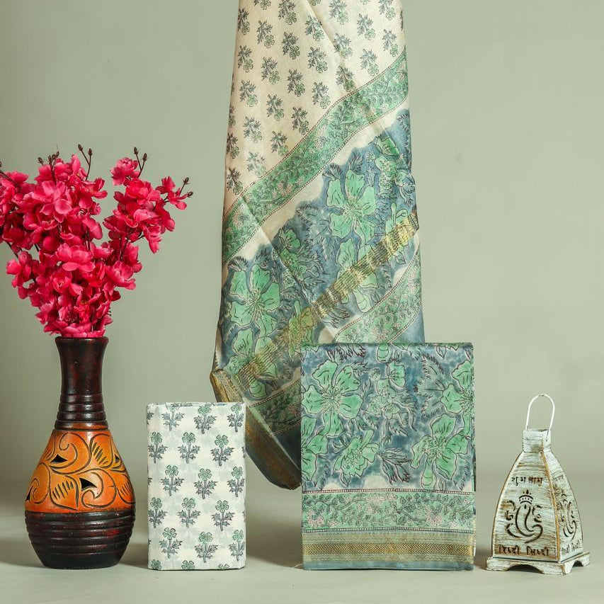 Shop unstitched block printed maheshwari silk suits (MSL521)