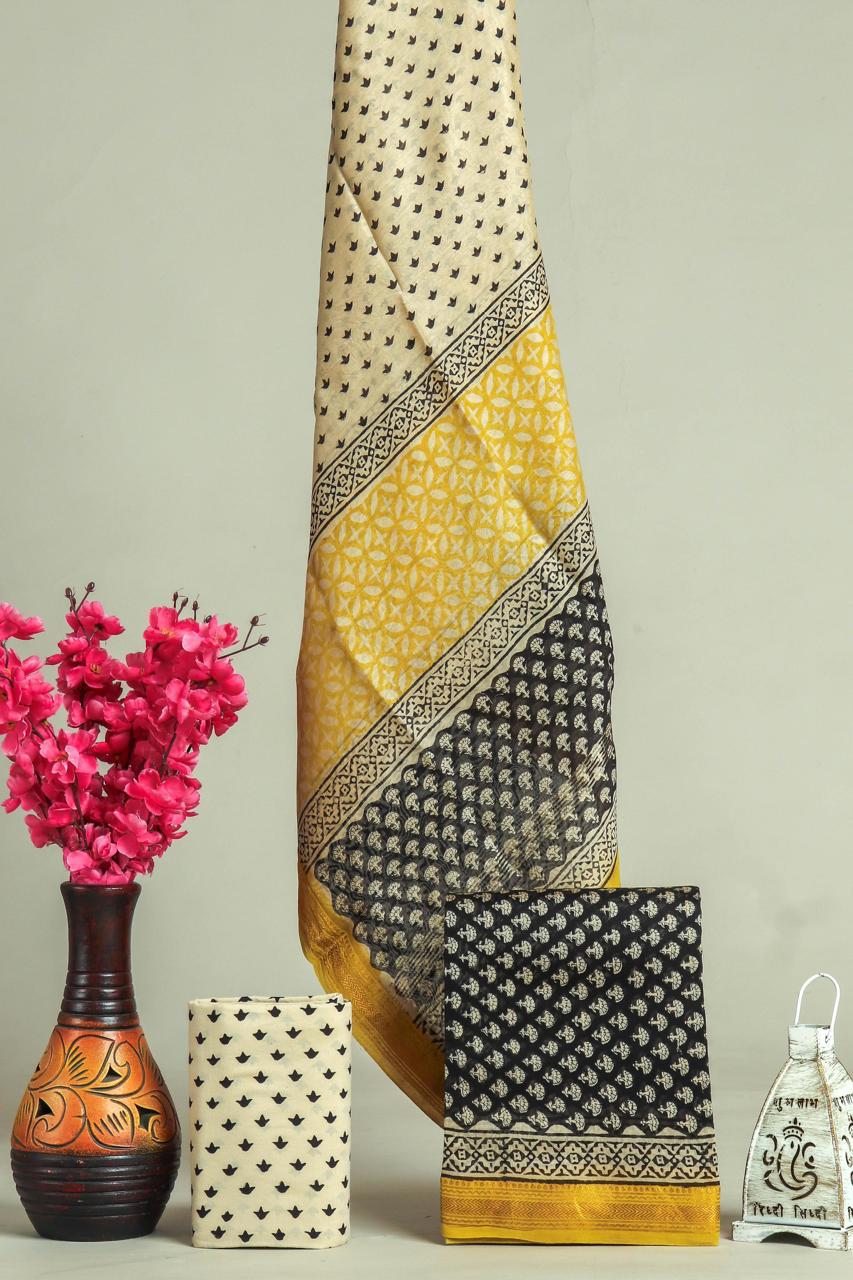 Shop unstitched block printed maheshwari silk suits (MSL521)