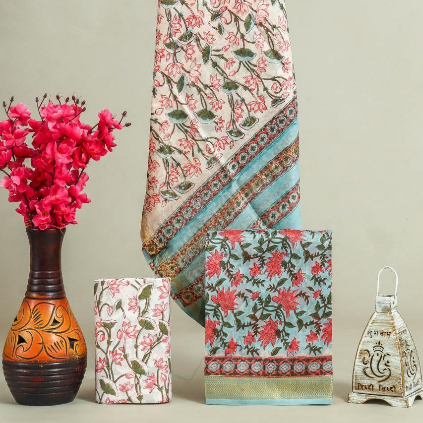 Shop unstitched block print maheshwari silk suits (MSL525)