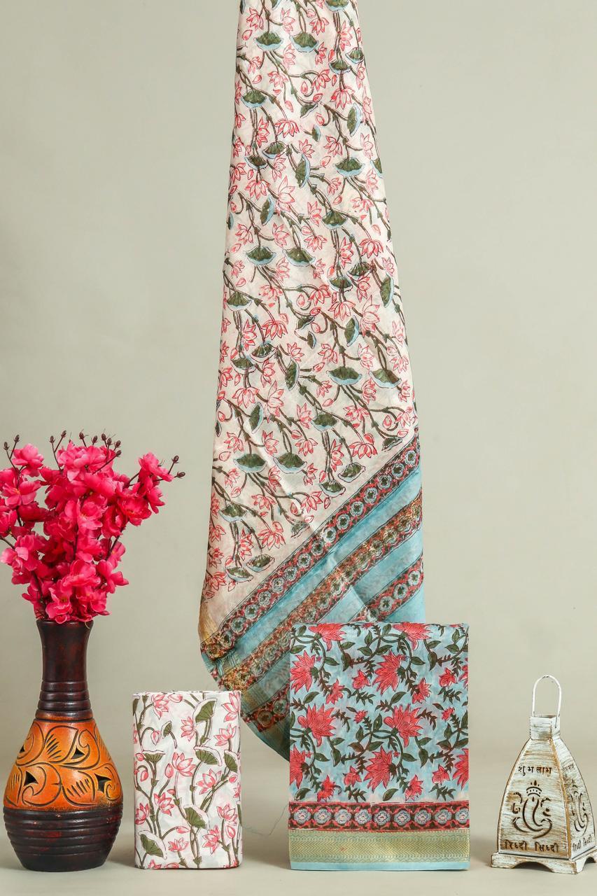 Shop unstitched block print maheshwari silk suits (MSL525)