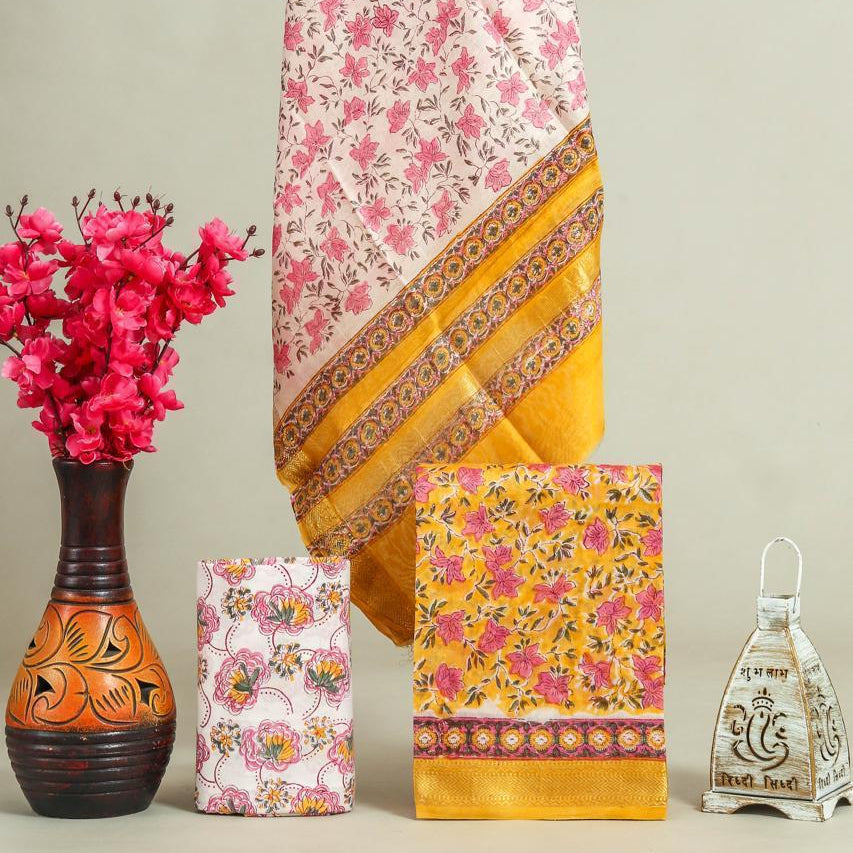 Shop hand block print maheshwari silk suits in jaipur (MSL526)