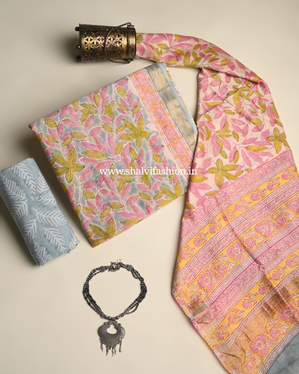 Shop hand block printed maheshwari silk suits (MSL531)