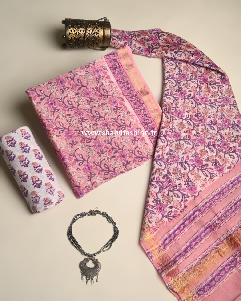 Shop hand block printed maheshwari silk suits in jaipur (MSL533)