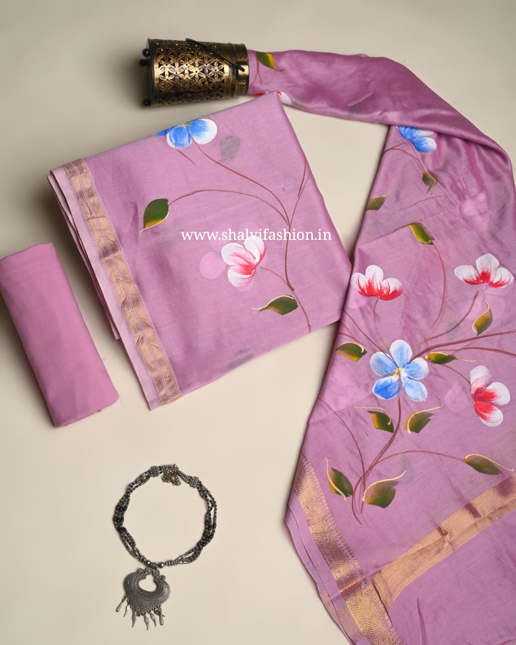 Shop hand paint maeshwari silk suits sets (MSL549)