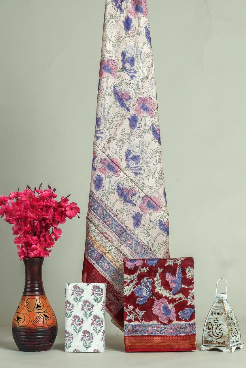 Shop unstitched block print maheshwari silk suits (MSL553)