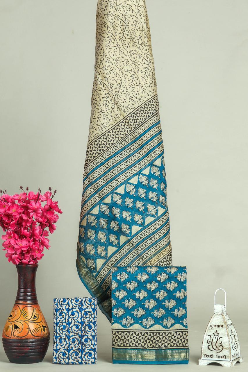 Shop unstitched block print maheshwari silk suit set (MSL561)