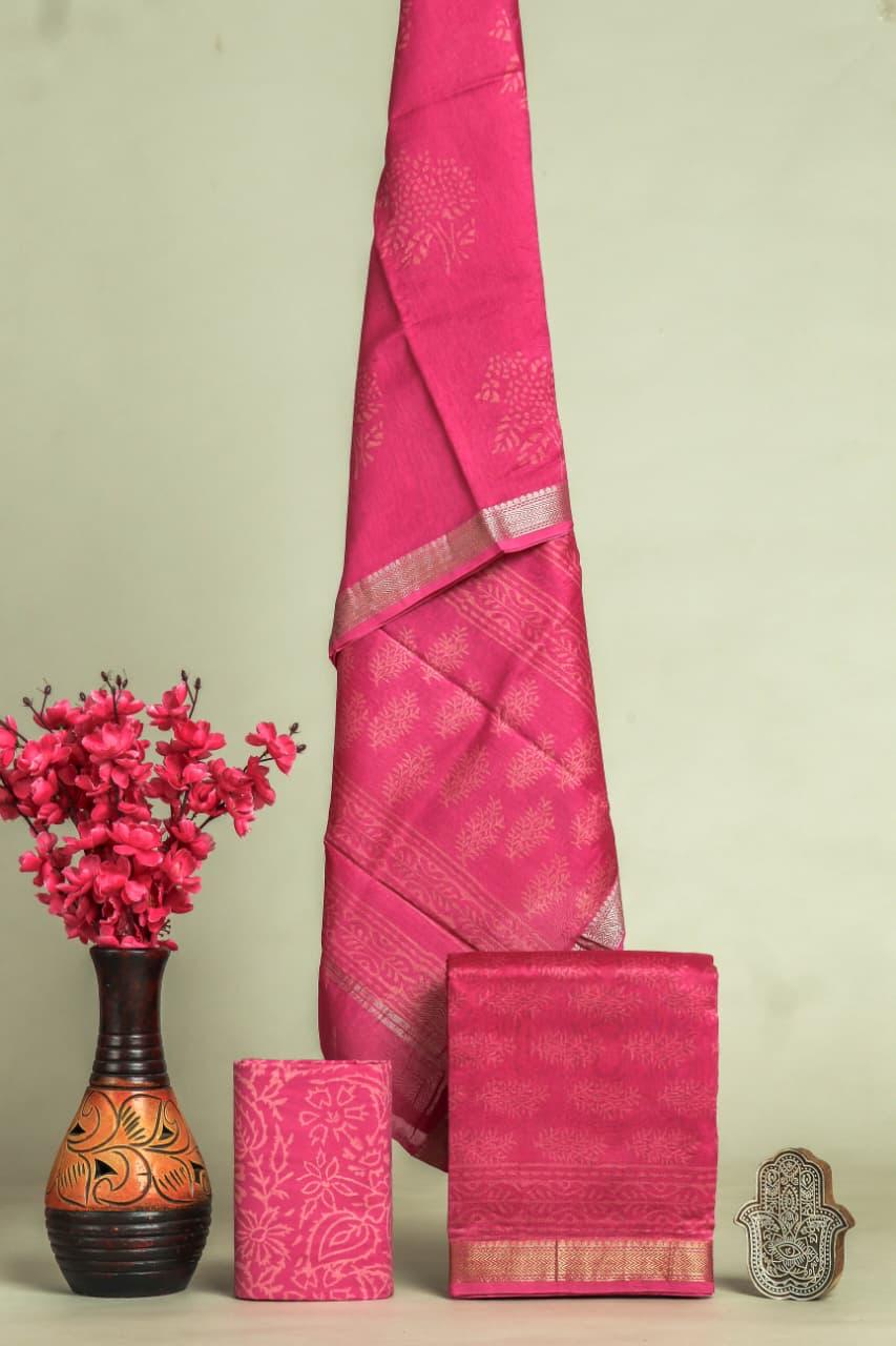 Shop hand block printed maheshwari silk suits in jaipur (MSL570)