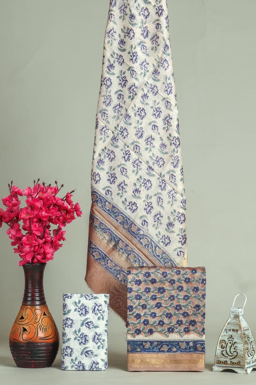 Shop unstitched block print maheshwari silk suits (MSL610)